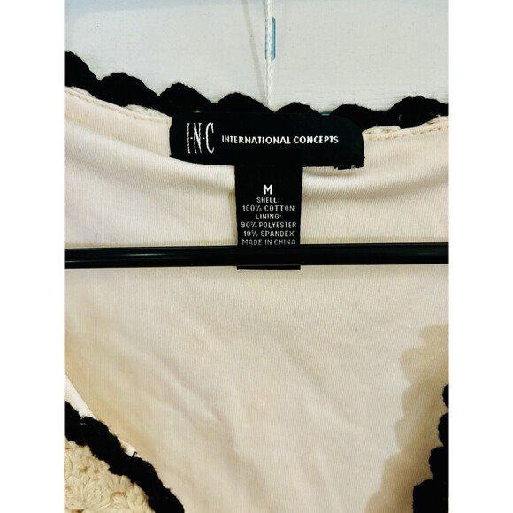INC Chunky Knit Crochet White Short Sleeve Tee Sz M Cream Coastal - Picture 2 of 4